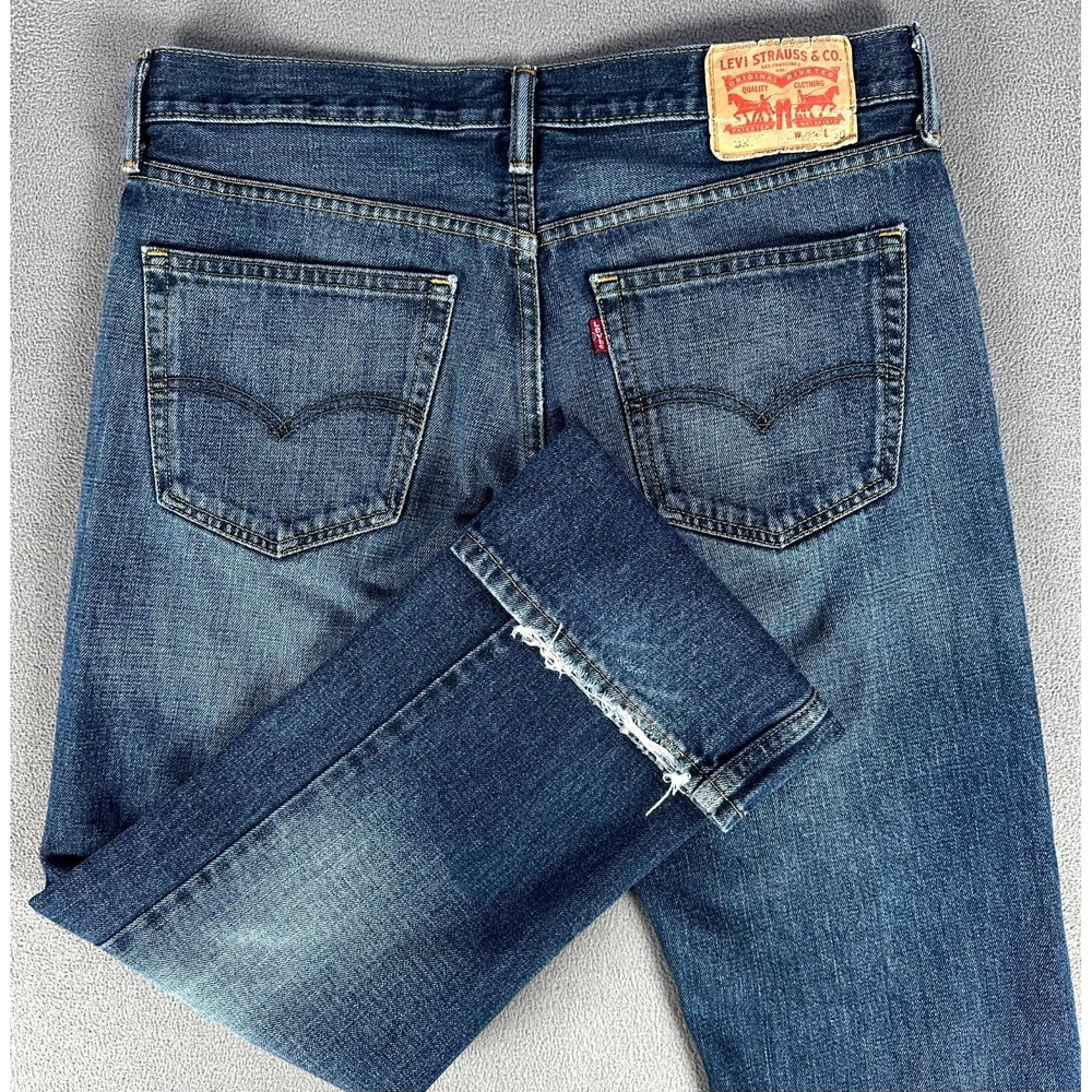 Levis 527 Jeans Mens 33x30 Blue Slim Bootcut Distressed Cotton Cowboy Western